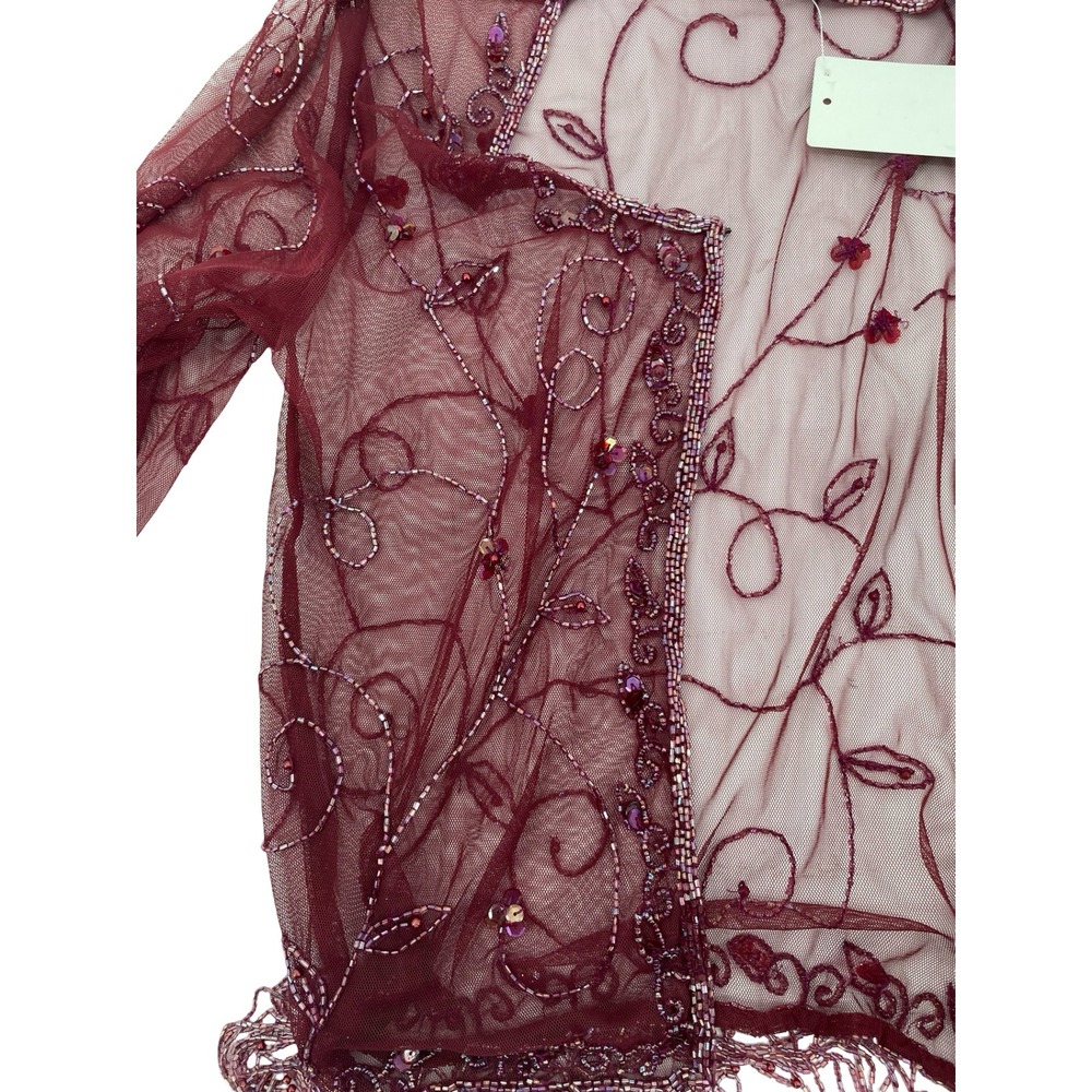 Unbranded Women Cardigan Bolero Shrug Vintage Burgundy Mesh Beaded One Size - Picture 6 of 8